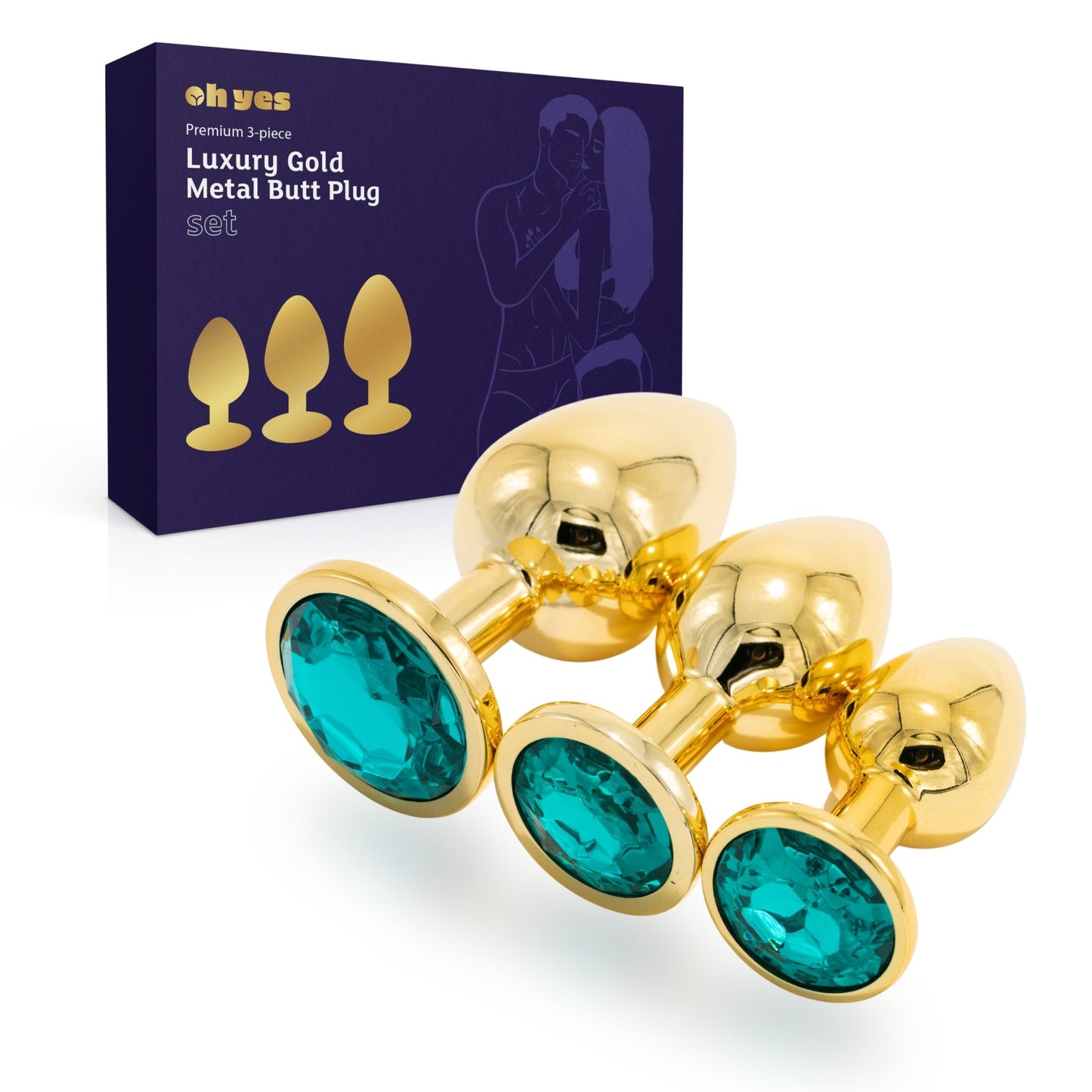 Metaal Gouden Buttplug Set - Groen - OHYES.nl