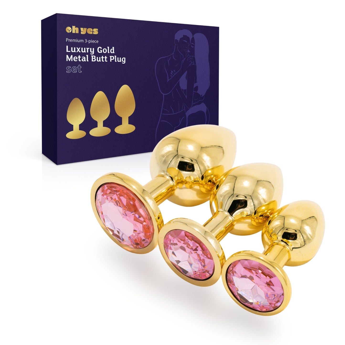 Metaal Gouden Buttplug Set - Roze - OHYES.nl