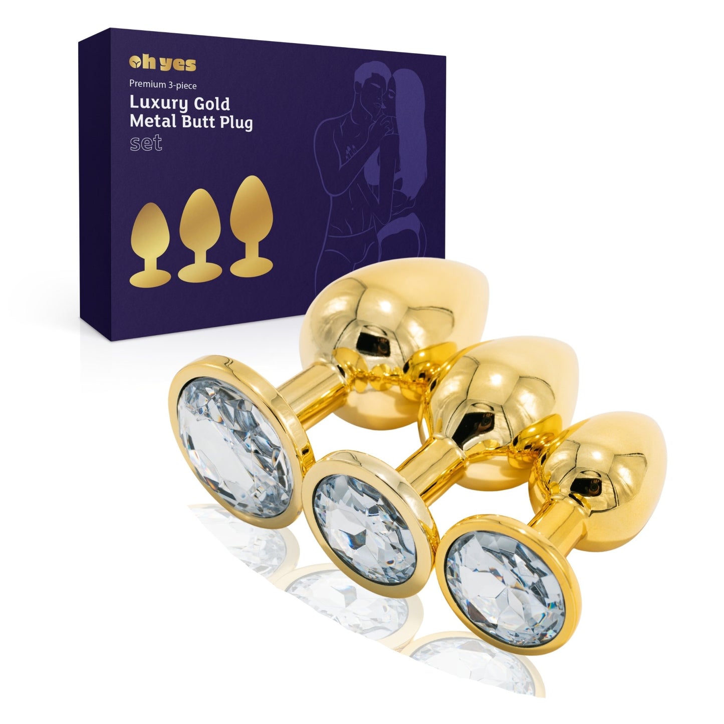 Metaal Gouden Buttplug Set - Wit - OHYES.nl
