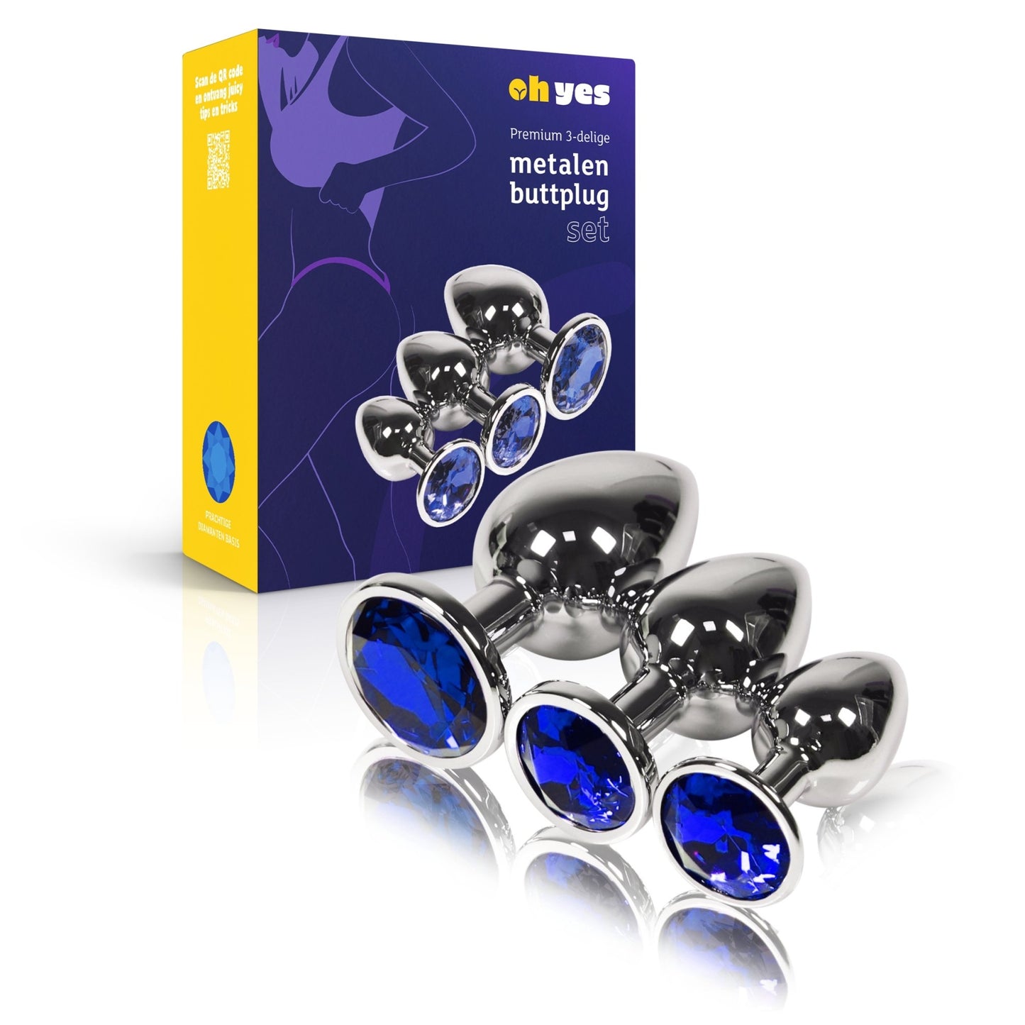 Metalen Buttplug Set - Blauw - OHYES.nl