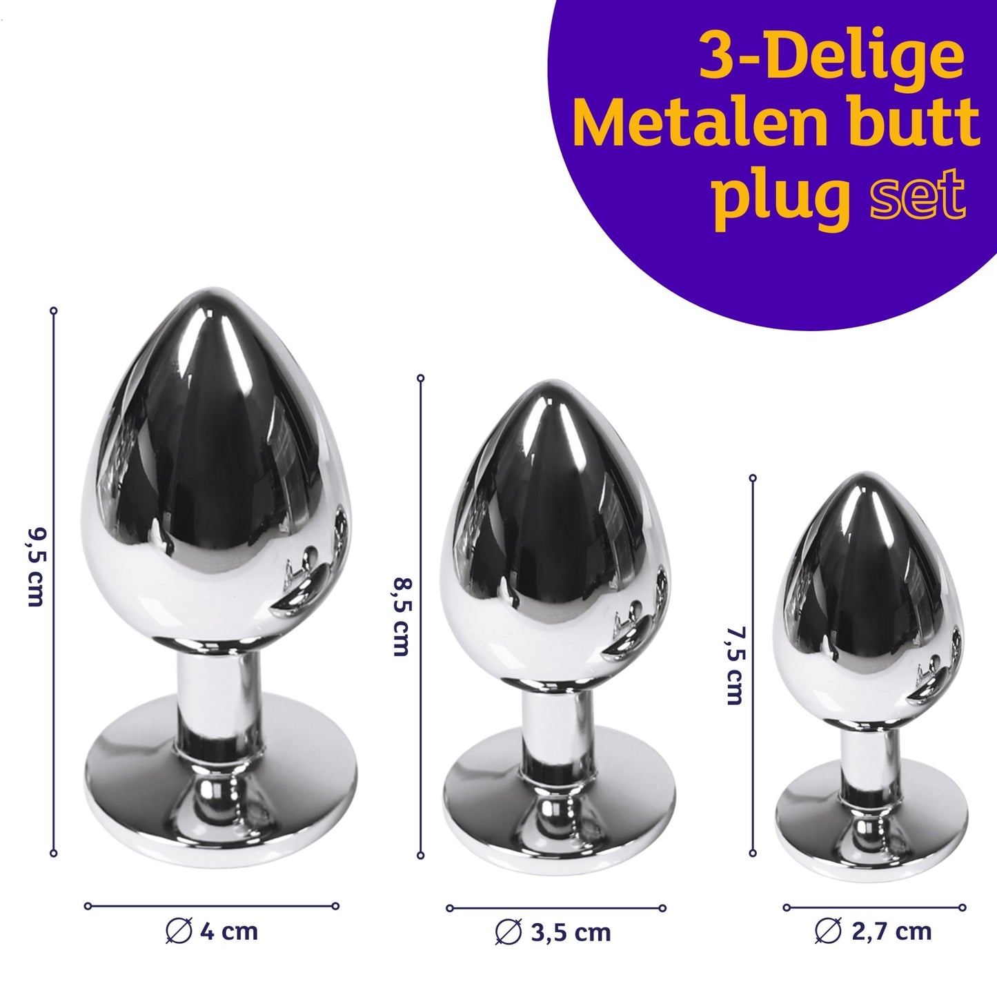 Metalen Buttplug Set - Blauw - OHYES.nl