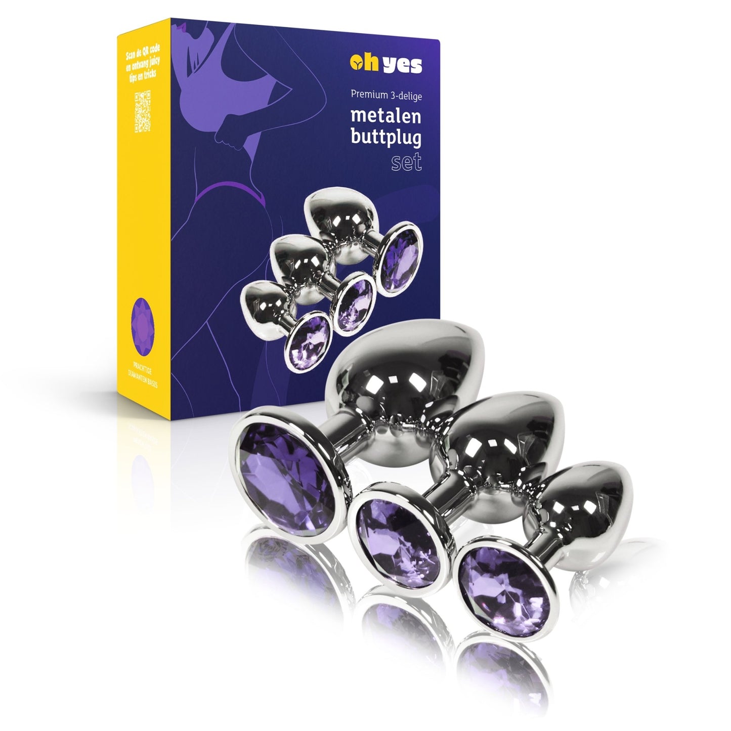 Metalen Buttplug Set - Lila - OHYES.nl