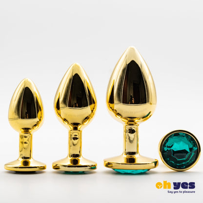 Metaal Gouden Buttplug Set - Groen - OHYES.nl