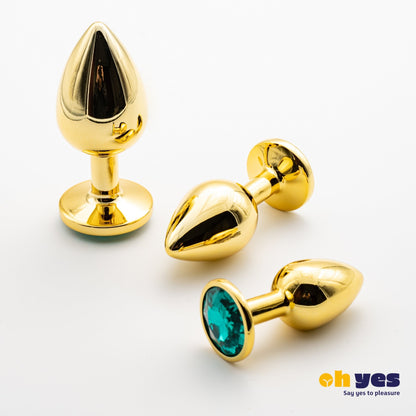 Metaal Gouden Buttplug Set - Groen - OHYES.nl