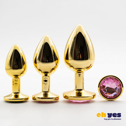 Metaal Gouden Buttplug Set - Roze - OHYES.nl