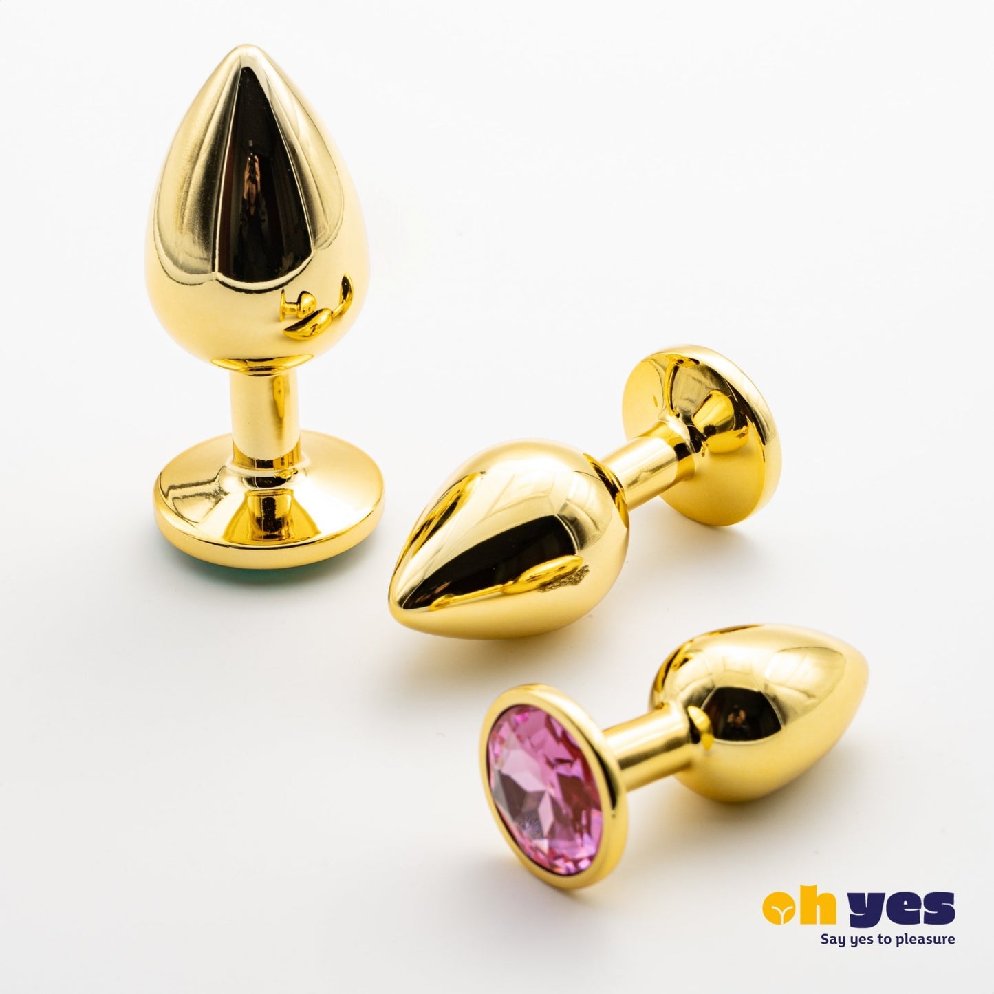 Metaal Gouden Buttplug Set - Roze - OHYES.nl