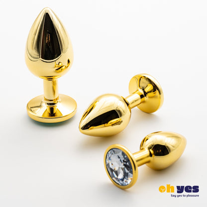 Metaal Gouden Buttplug Set - Wit - OHYES.nl