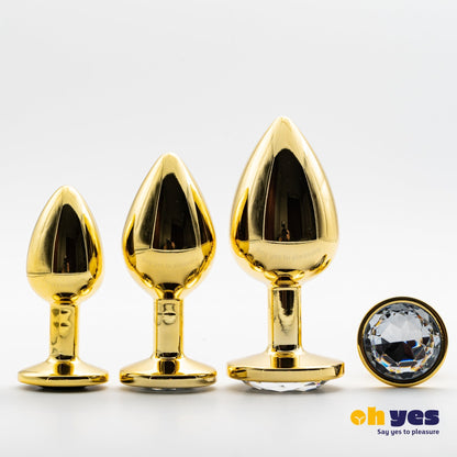 Metaal Gouden Buttplug Set - Wit - OHYES.nl