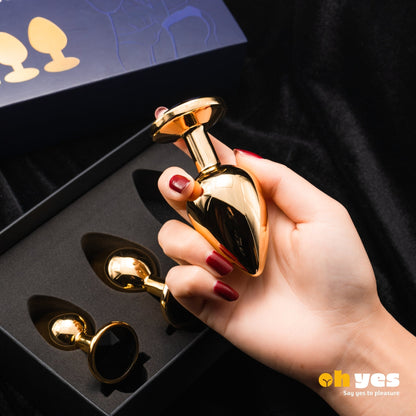 Metaal Gouden Buttplug Set - Zwart - OHYES.nl