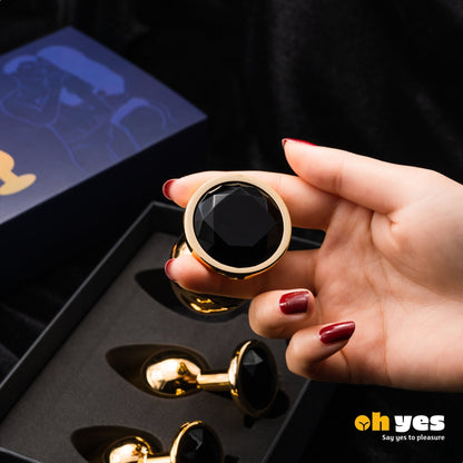 Metaal Gouden Buttplug Set - Zwart - OHYES.nl